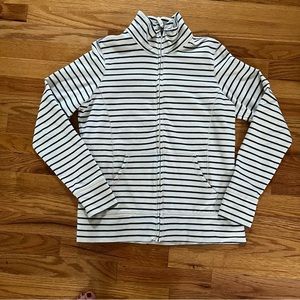 LL Bean Women's Ultrasoft Sweats, Full-Zip Mock-Neck Jacket, Blue Stripe, Sz S